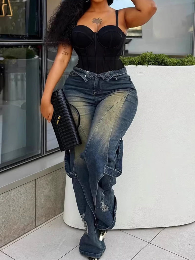Casual Washed Ripped Straight Jeans