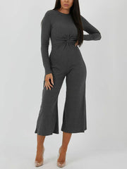 Round Neck Long Sleeve Wide leg Jumpsuit