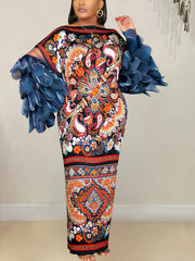 Women's Printed Pleated Maxi Dress