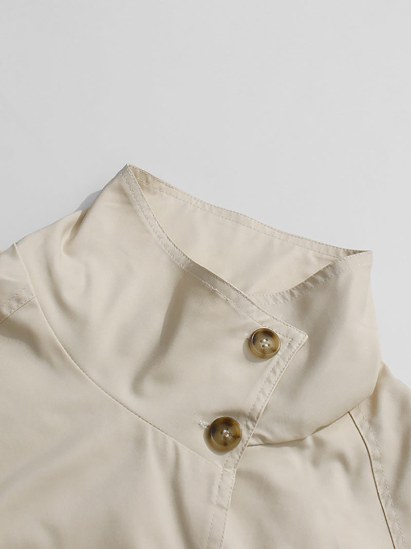 Fashion Double Breasted Belt Jacket Cropped Trench Coat