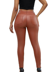 Slim Fit PU Fabric Slim Leg Trousers