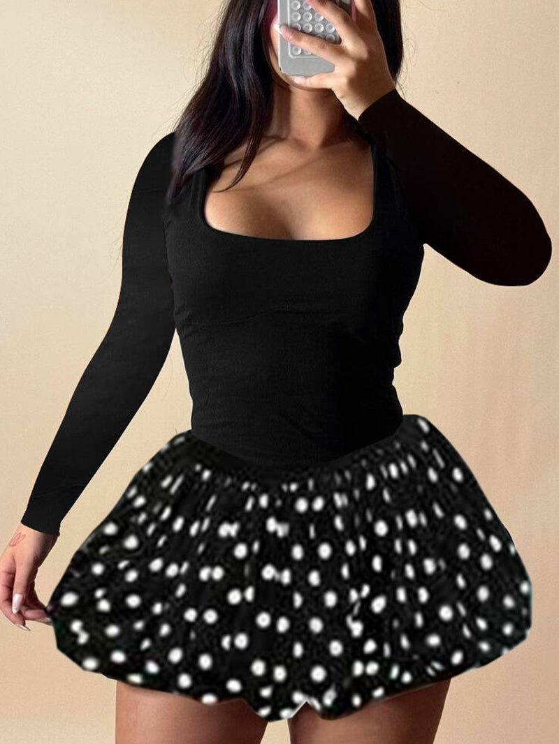Solid Color All-Match Hem Bubble Mini Dress