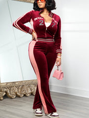 Embroidered Velvet Jacket and Flare Pants Set