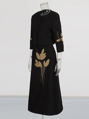 Boutique Rhinestone Decor Jacket and Skirt Sets