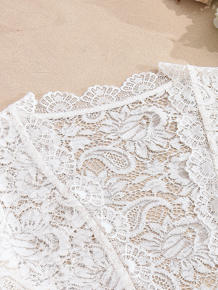 Casual Flare Sleeve Ruffle Trim Sheer Lace Jacket