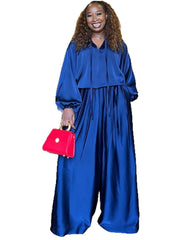 Balloon Sleeve Top and Wide Leg Pants Set