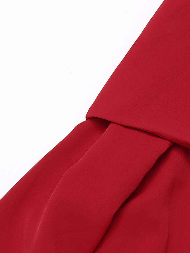 Boutique Oblique Shoulder High Slit Pleated Maxi Dress