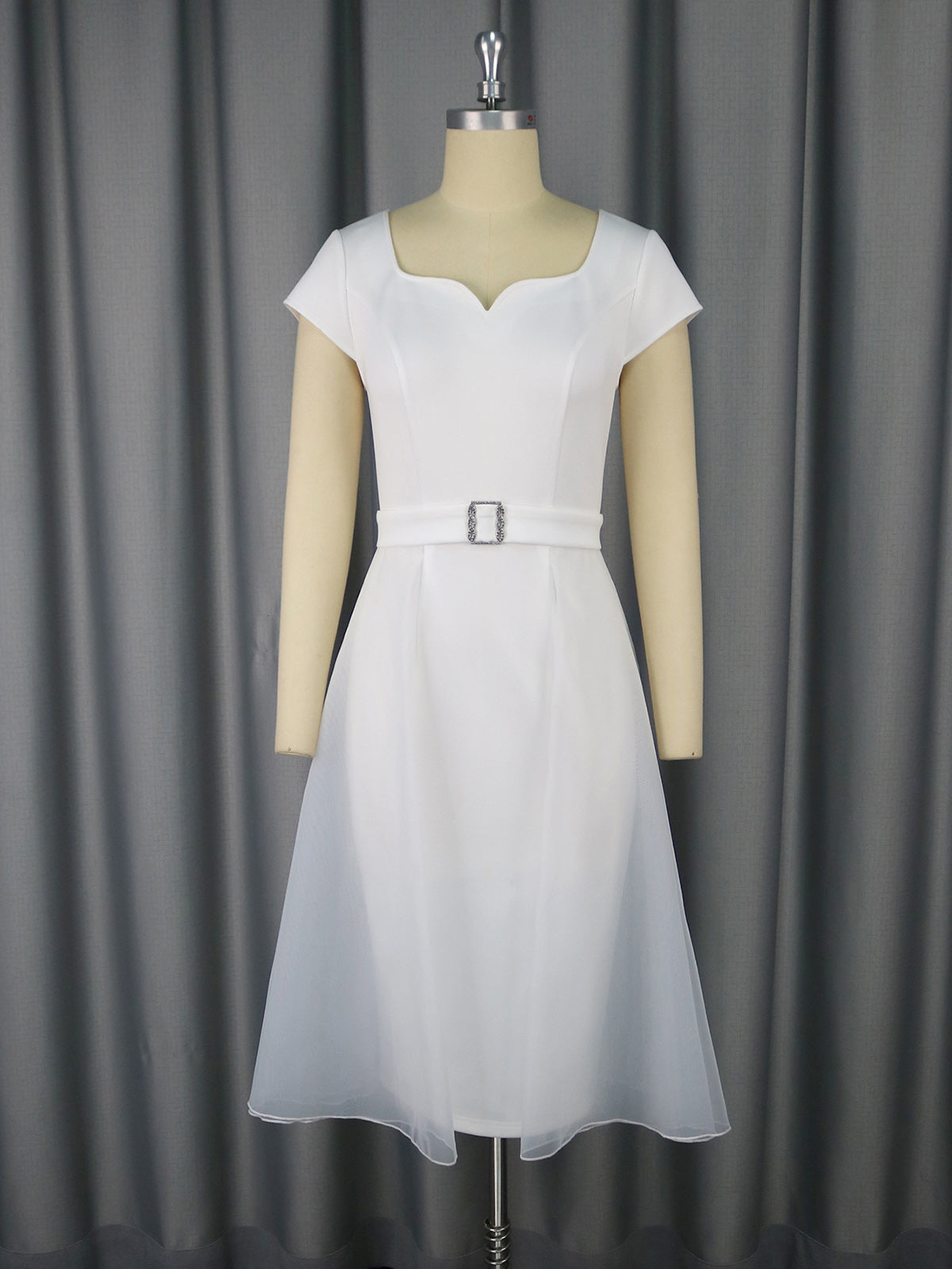 Elegant Mesh Patchwork Party Dress With Waist Belt