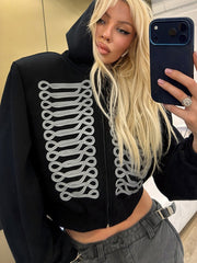 Cropped Zip Front Hooded Sweatshirt