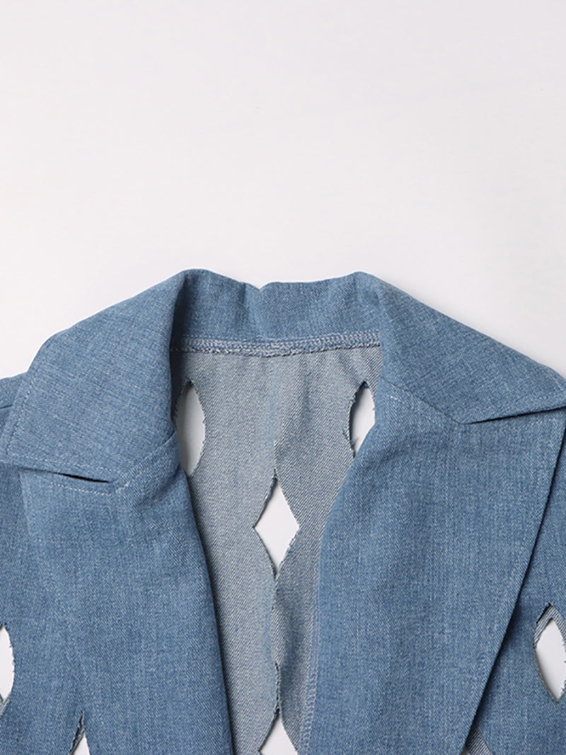 Solid Hollow Out Minimalist Denim Coats