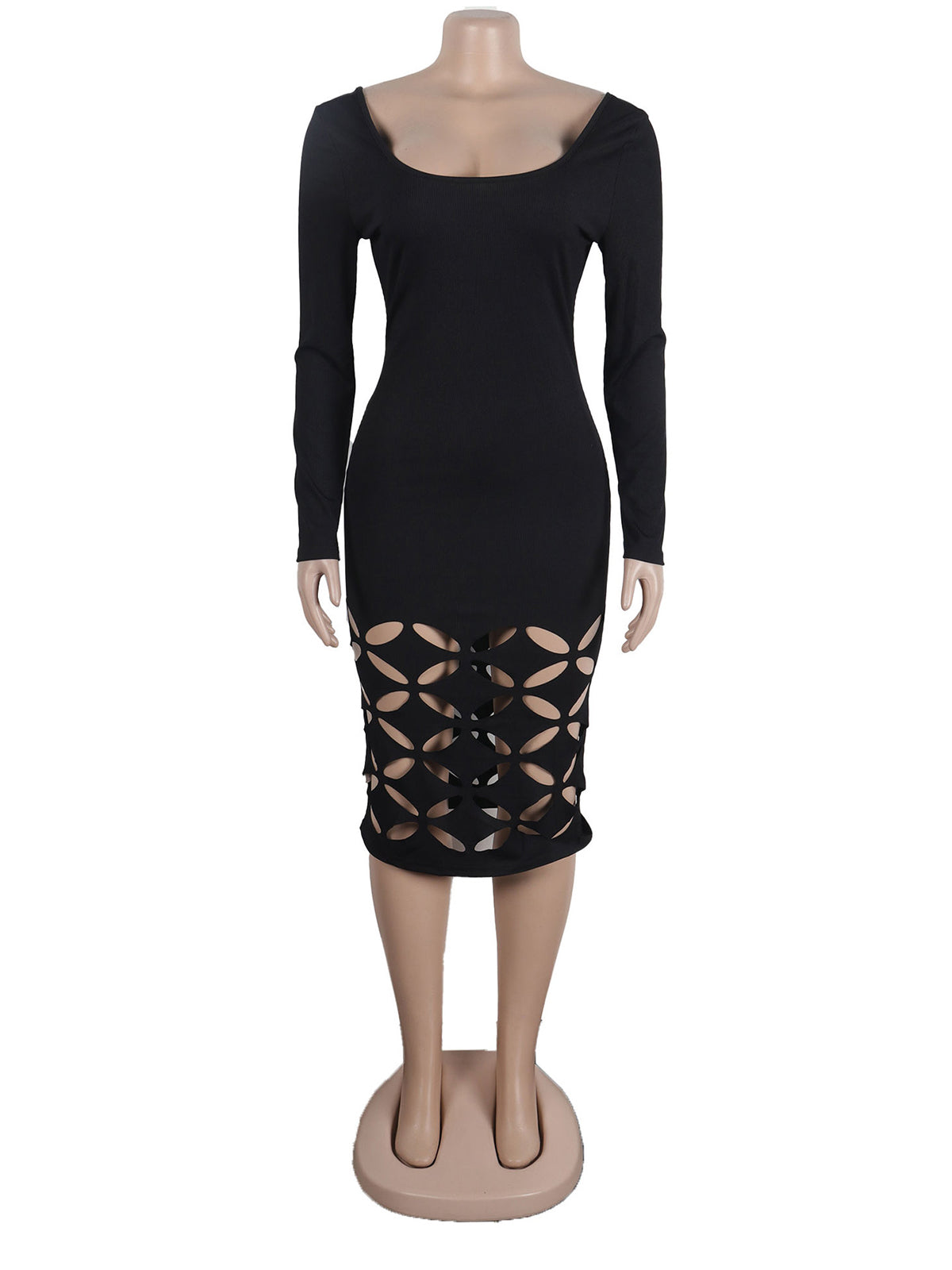 Sexy Hollow Out Sheer Stretch Bodycon Midi Party Dress