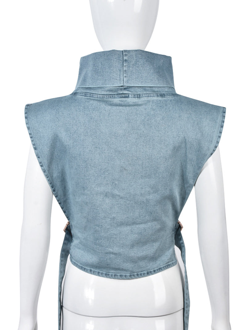 Fashion Heaps Collar Sleeveless Denim Waistcoat