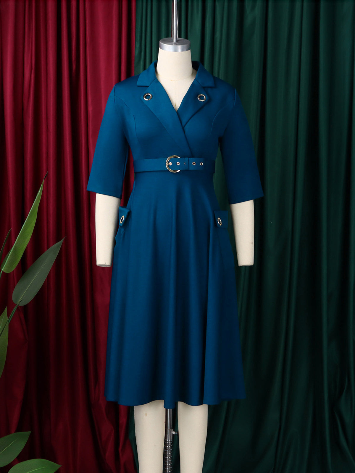 Elegant Belt Cinched Waist Casual Dress