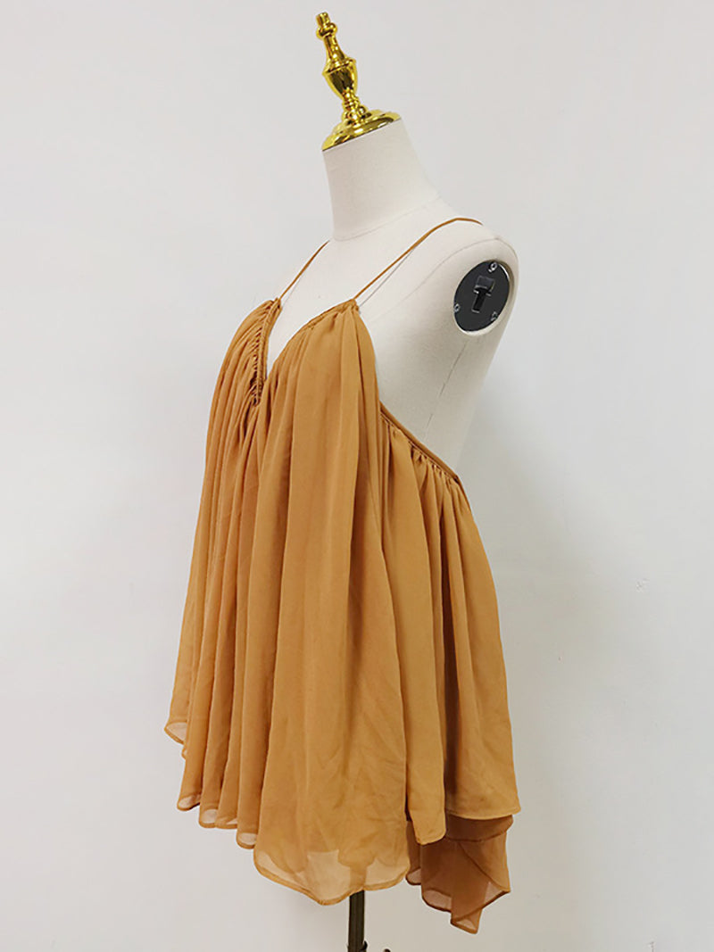 Sexy Chiffon Deep V Sleeveless Pleated Mini Dress