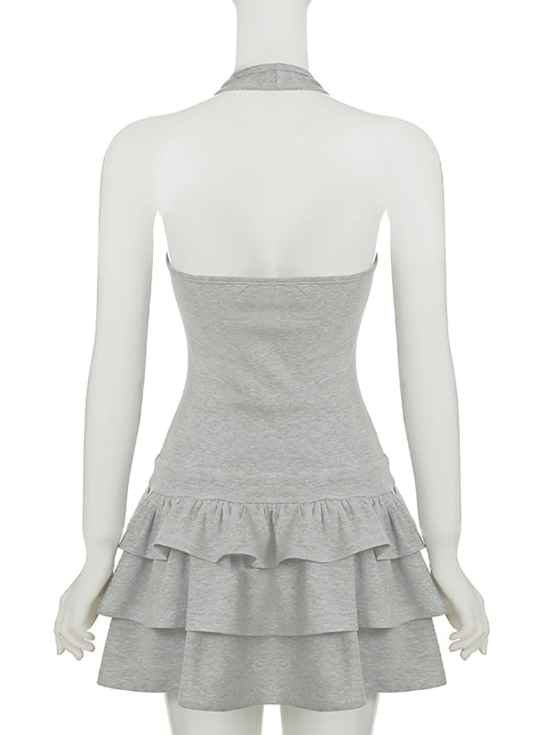 Casual Halter Backless Sleeveless Tiered Mini Dress