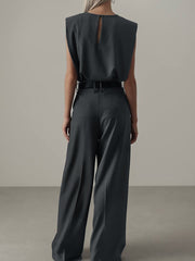 Fashion Sleeveless Top High Waist Wide Leg Pants Set