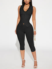 Casual Sleeveless Lace Patchwork Capri Jumpsuit