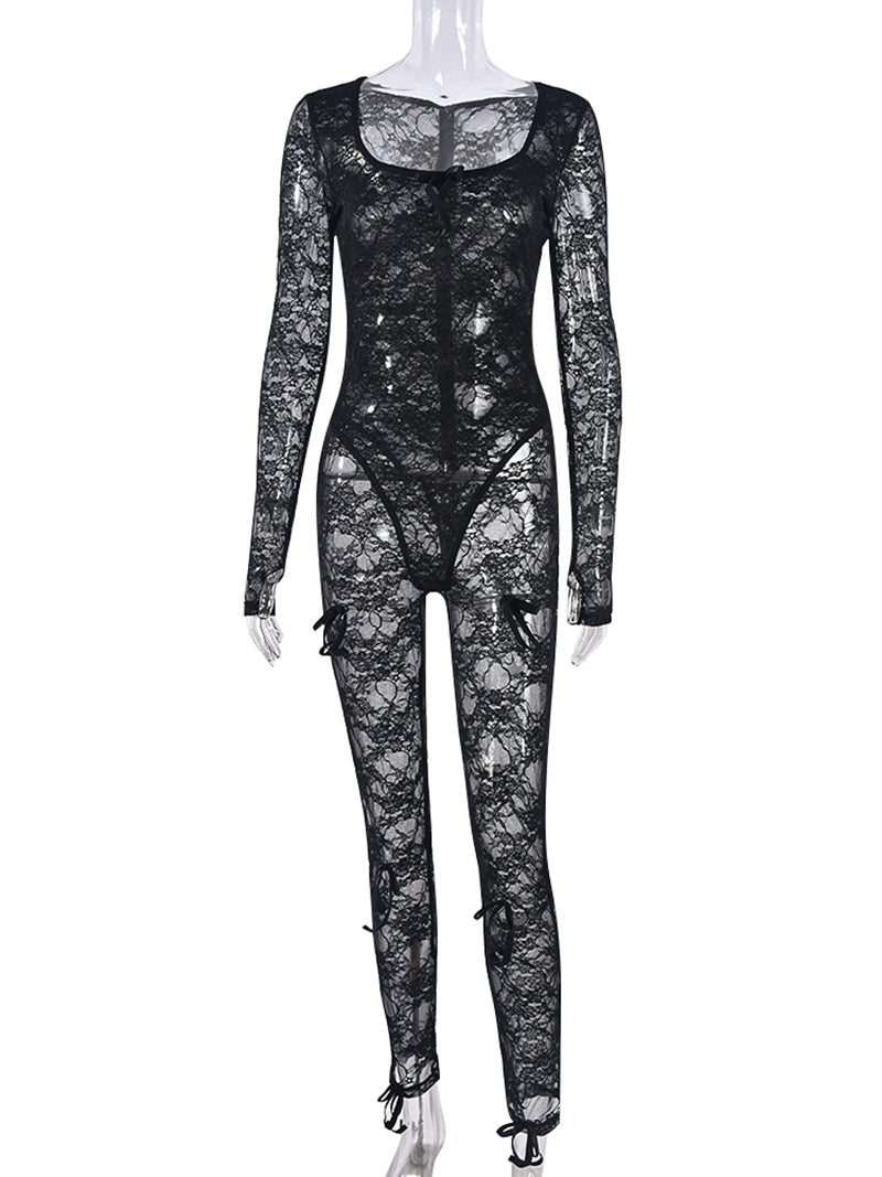 Sexy Lace Bow See Through Jumpsuit