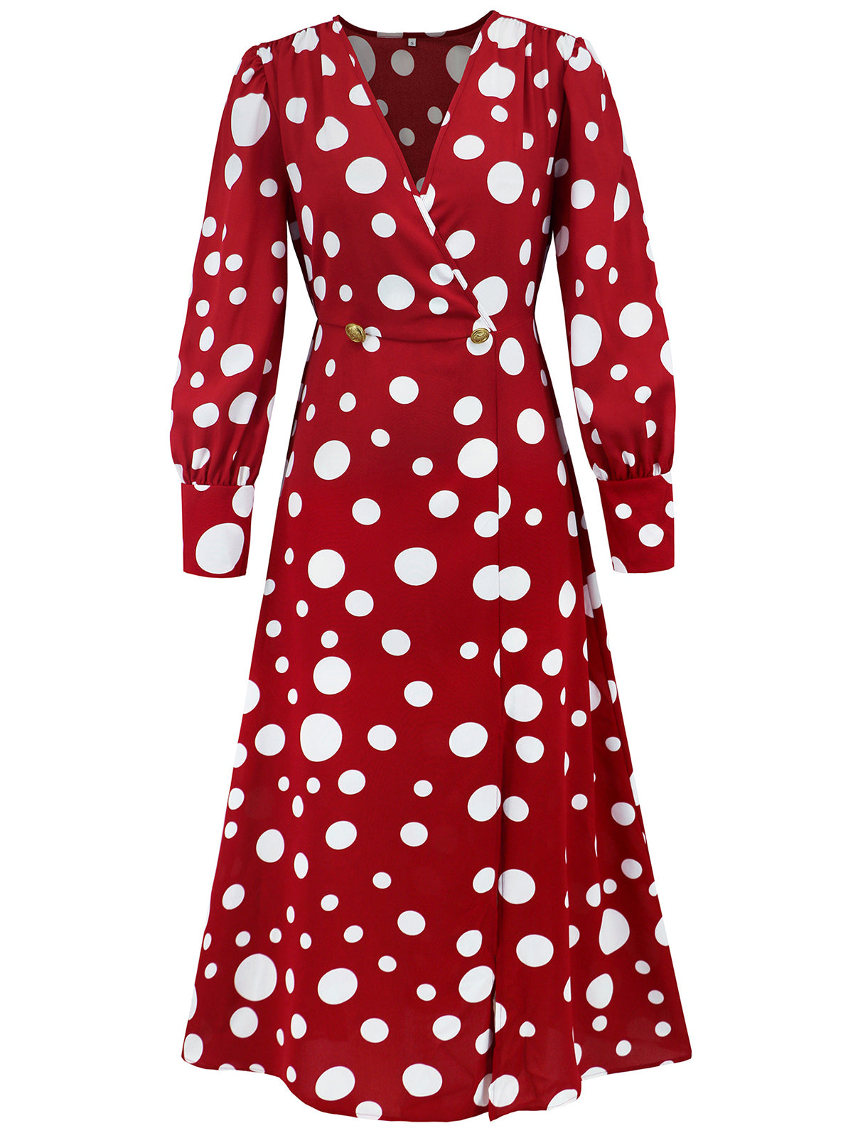 Casual V Neck Polka Dot Print Long Sleeve Dress