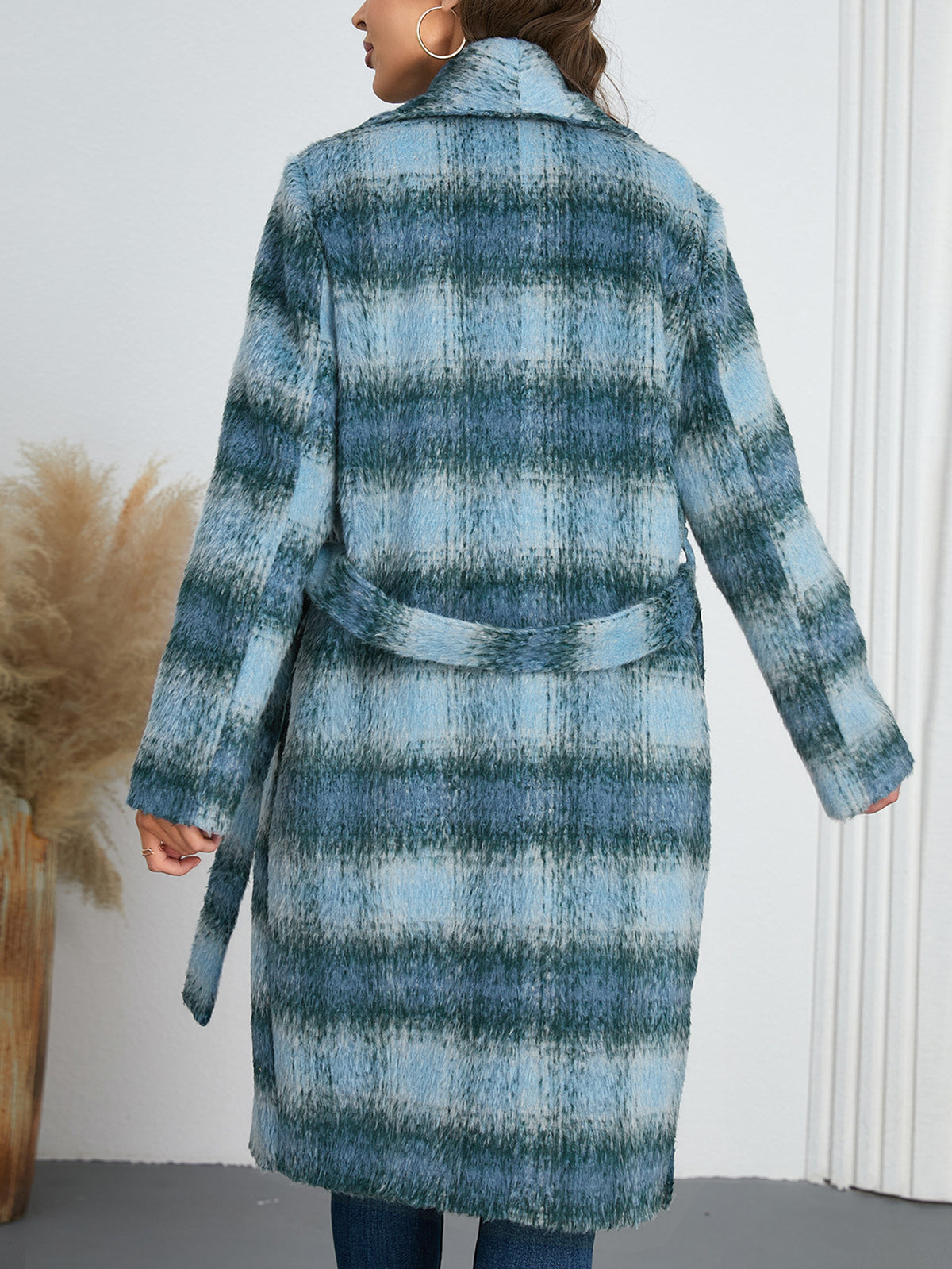 Warm Plaid Double Breasted Woolen Coat