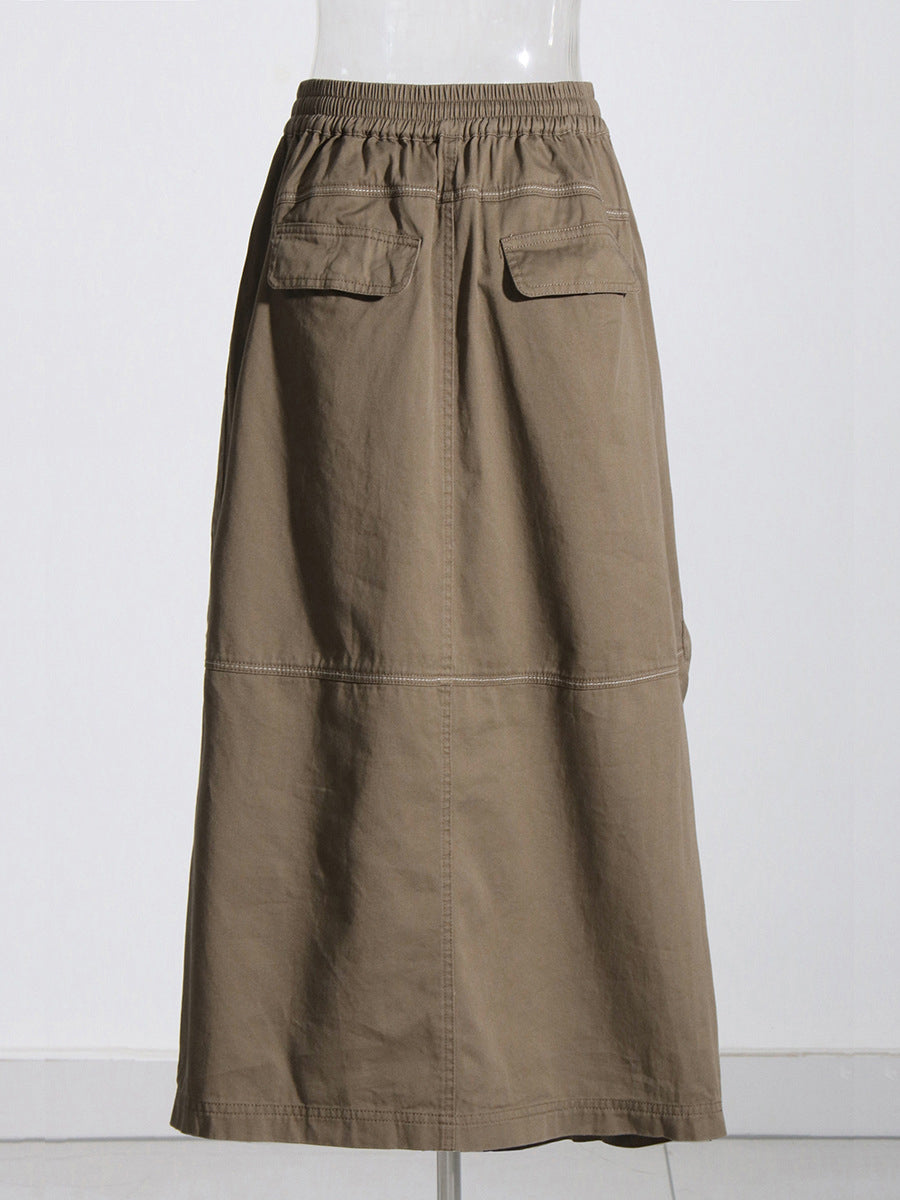 Fashion Zipper Multi Pocket Cargo Midi Skirt