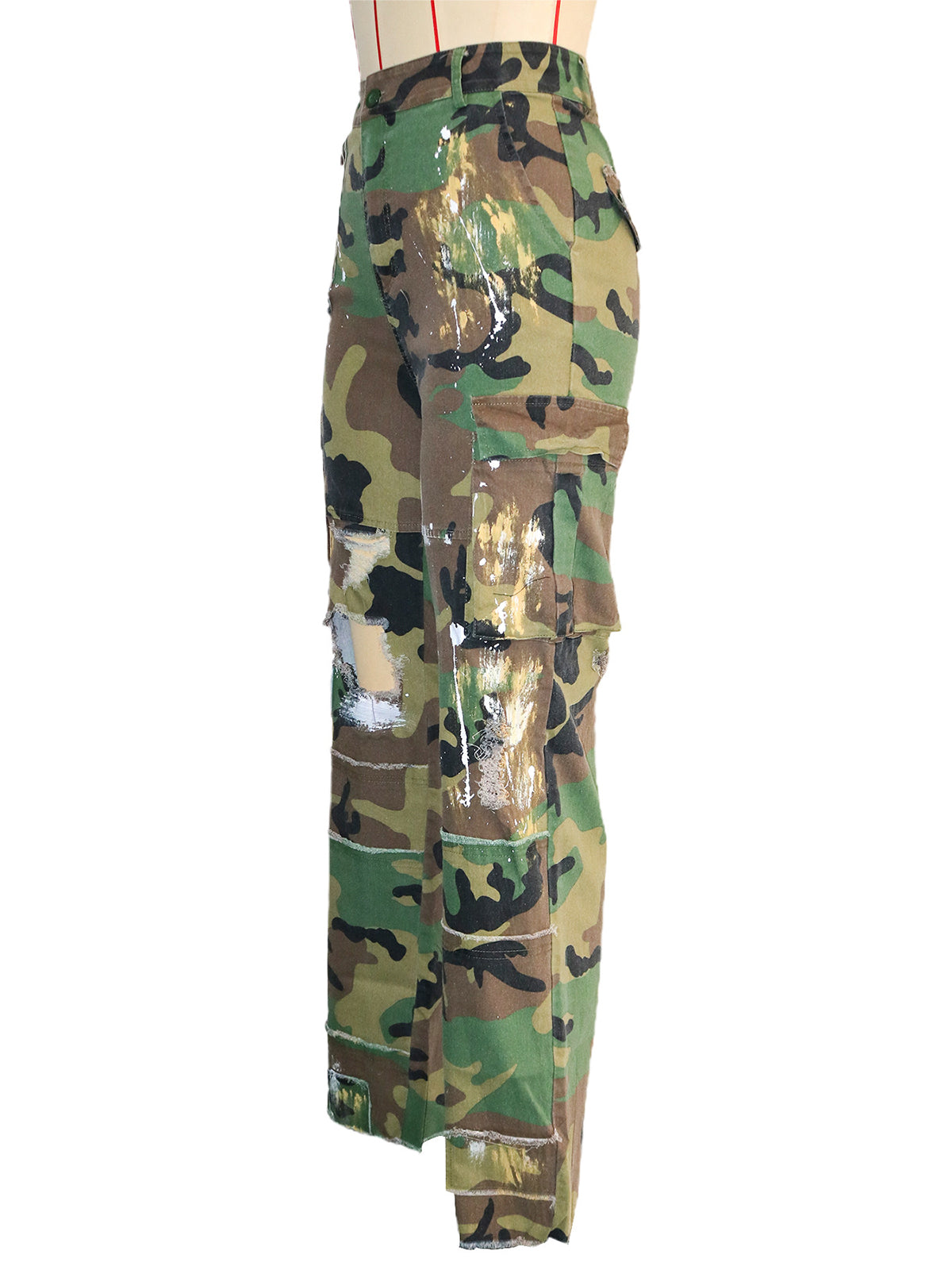 Casual Camouflage Print Ripped Straight Pants