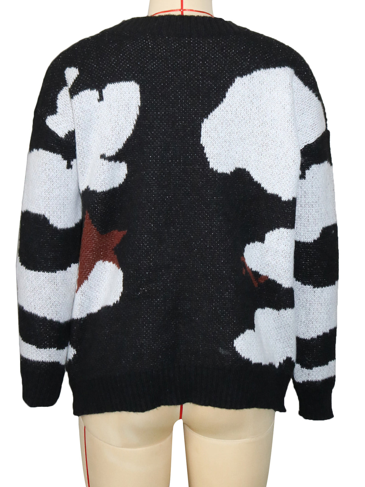 Knitted Color Matching Cartoon Loose Sweater