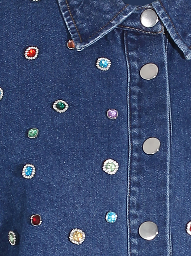 Casual Beading Embellishment Denim Jacket And Jeans Set