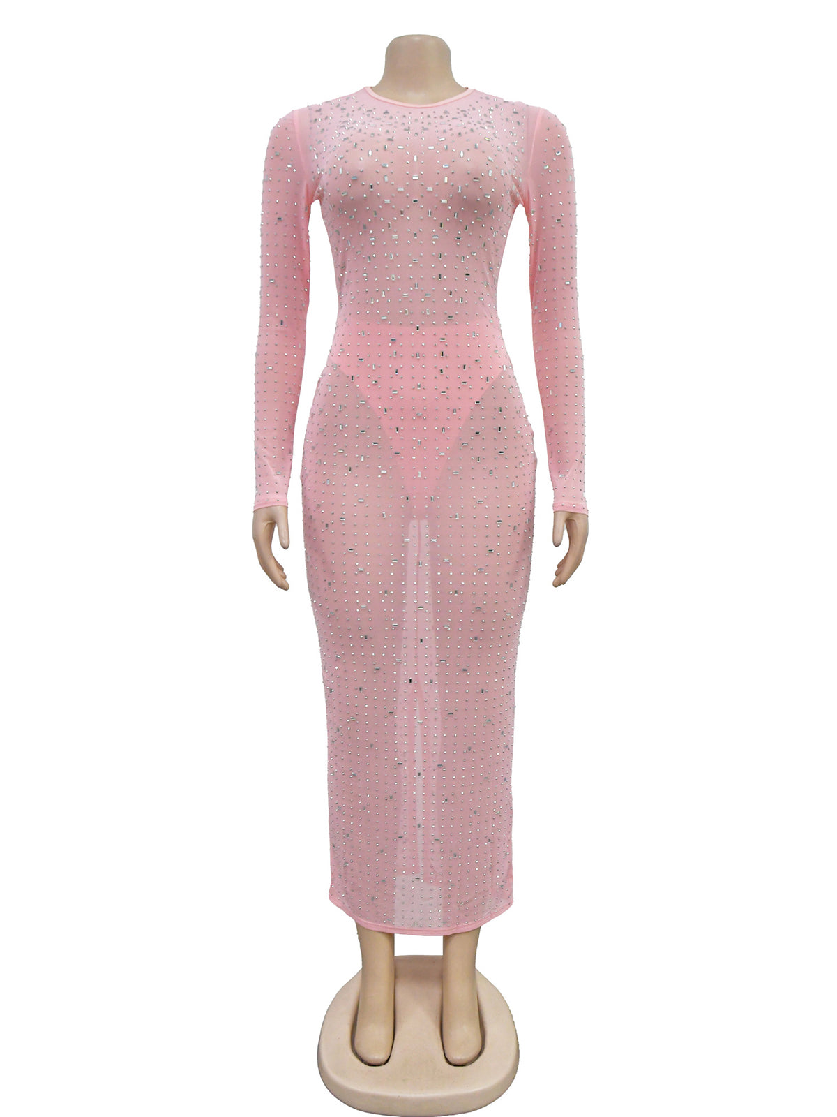 Sexy Rhinestone Sheer Mesh Slim Dress