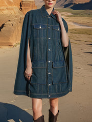 Spliced Pocket Cape Sleeve Loose Denim Jacket