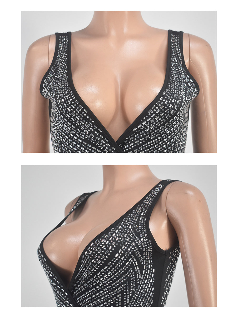 Beaded Sexy V-neck Mesh See-Through Irregular Dress