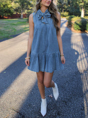 Front Tie Sleeveless Casual Denim Dress