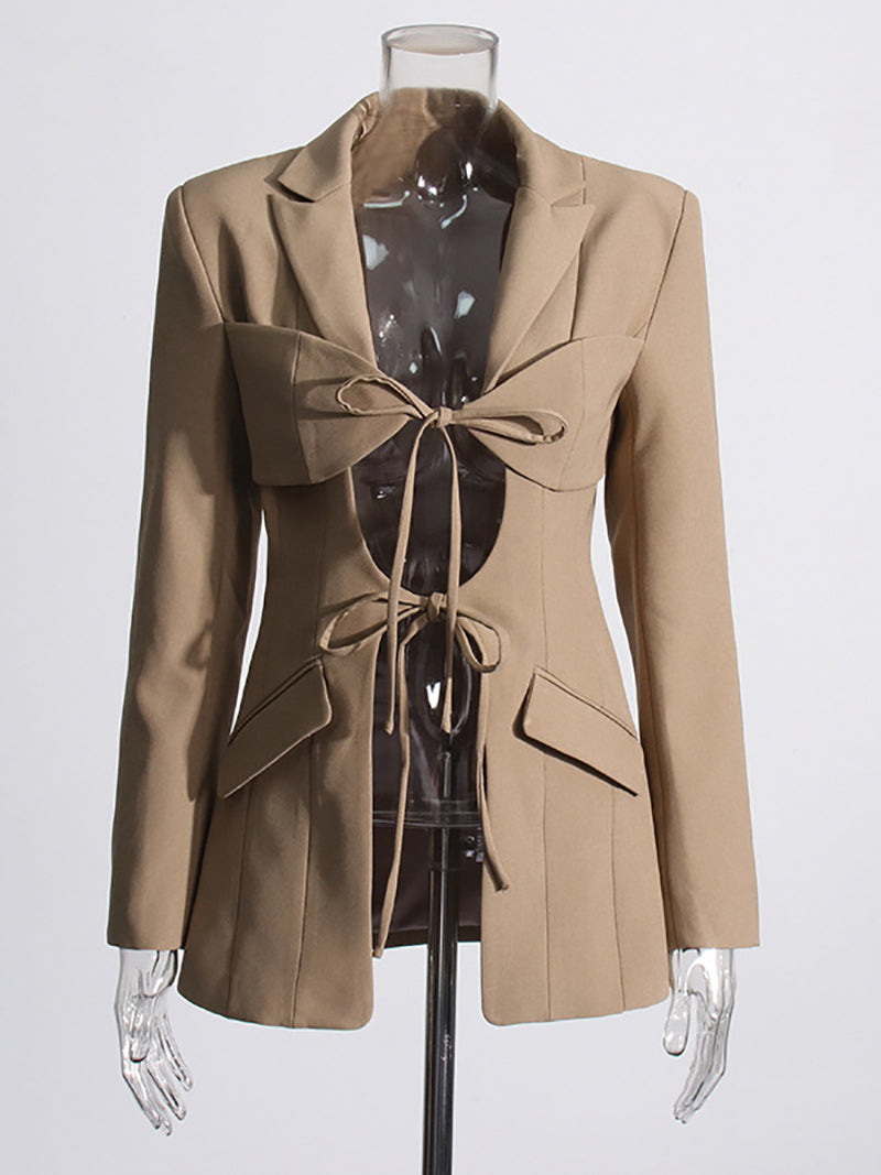 Fashion Hollow out Lace up Suit Coat