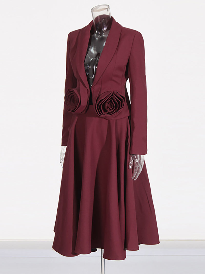 Fashion Floral Embellishment Blazer A-line Skirt Suit