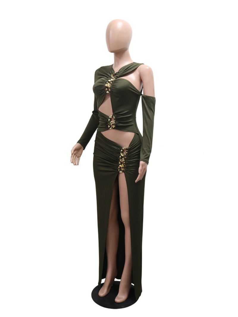 Sexy Hollow Out Irregular Split Maxi Dress