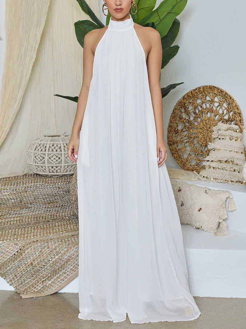 Chiffon Sleeveless Backless Halter Jumpsuit