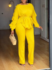 Ruffle Sleeve Drawstring Peplum Pants Set