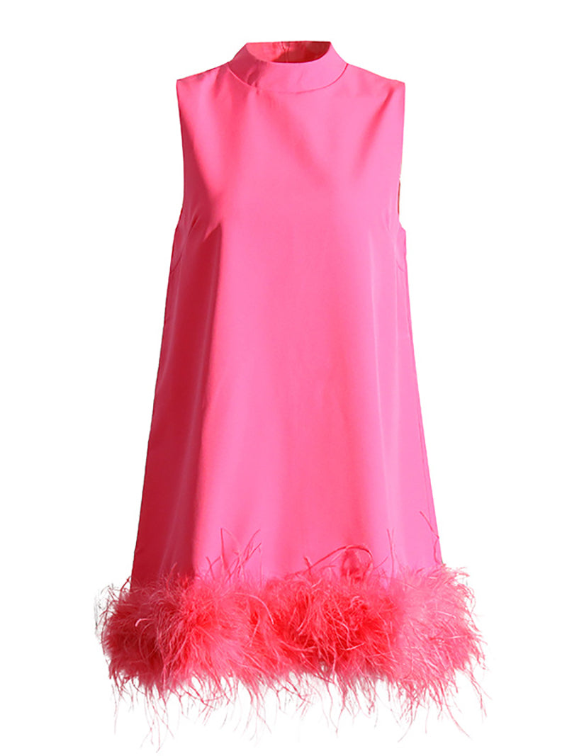 Fashion Sleeveless Feather Patchwork Mini Dress