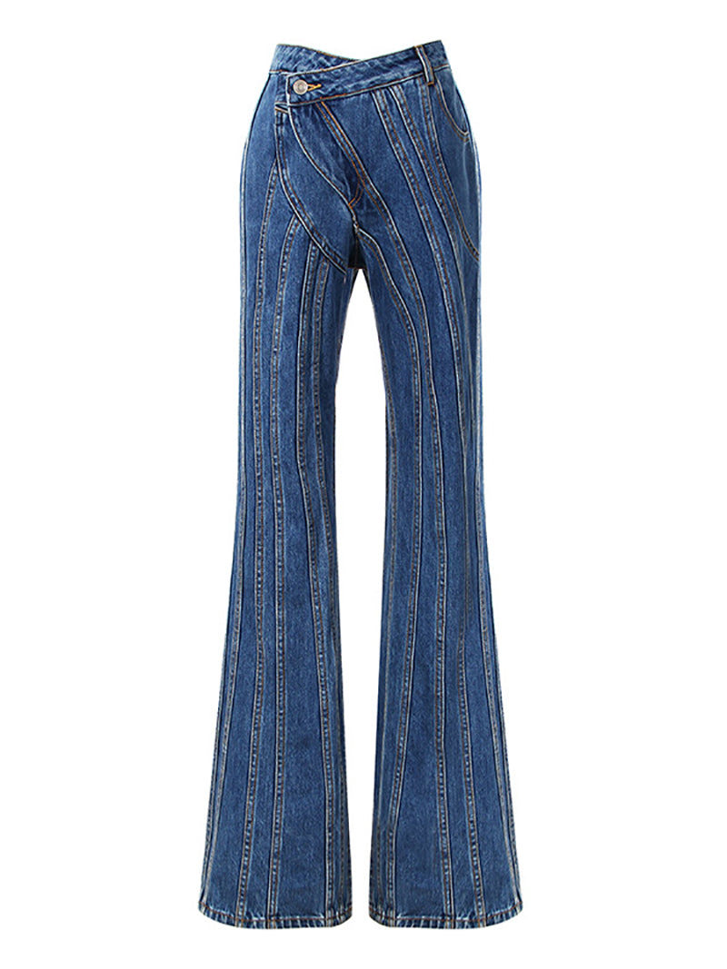 Casual Oblique Waist Spliced Jeans