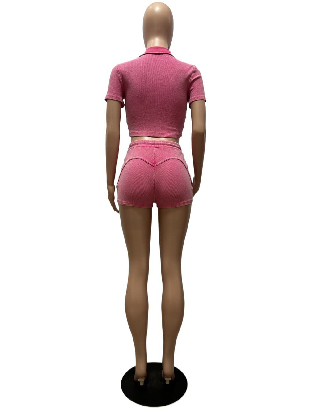 Casual Ribbed Cropped Tops Drawstring Shorts Sets