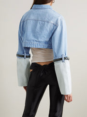 Fashion Long Sleeve Button Up Crop Denim Jacket