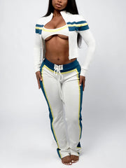 Casual  Stripe Tube Top Jacket Jogging Pants Sports Set