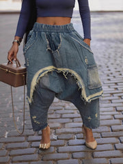 Casual Ripped Distressed Denim Patchwork Harem Pants