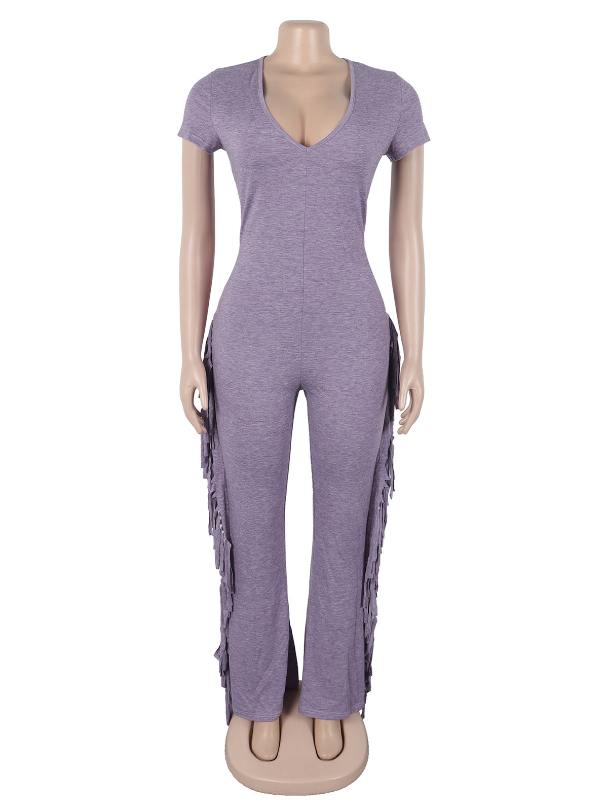 Sexy V Neck Slim Fringe Jumpsuit