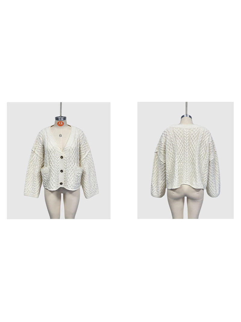 Casual Textured Cable Knit Button Up Cardigan