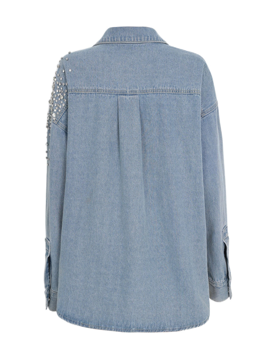 Rhinestone Loose Denim Shirt Coat