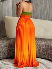 Gradient Color Print Pleated Strapless Jumpsuit