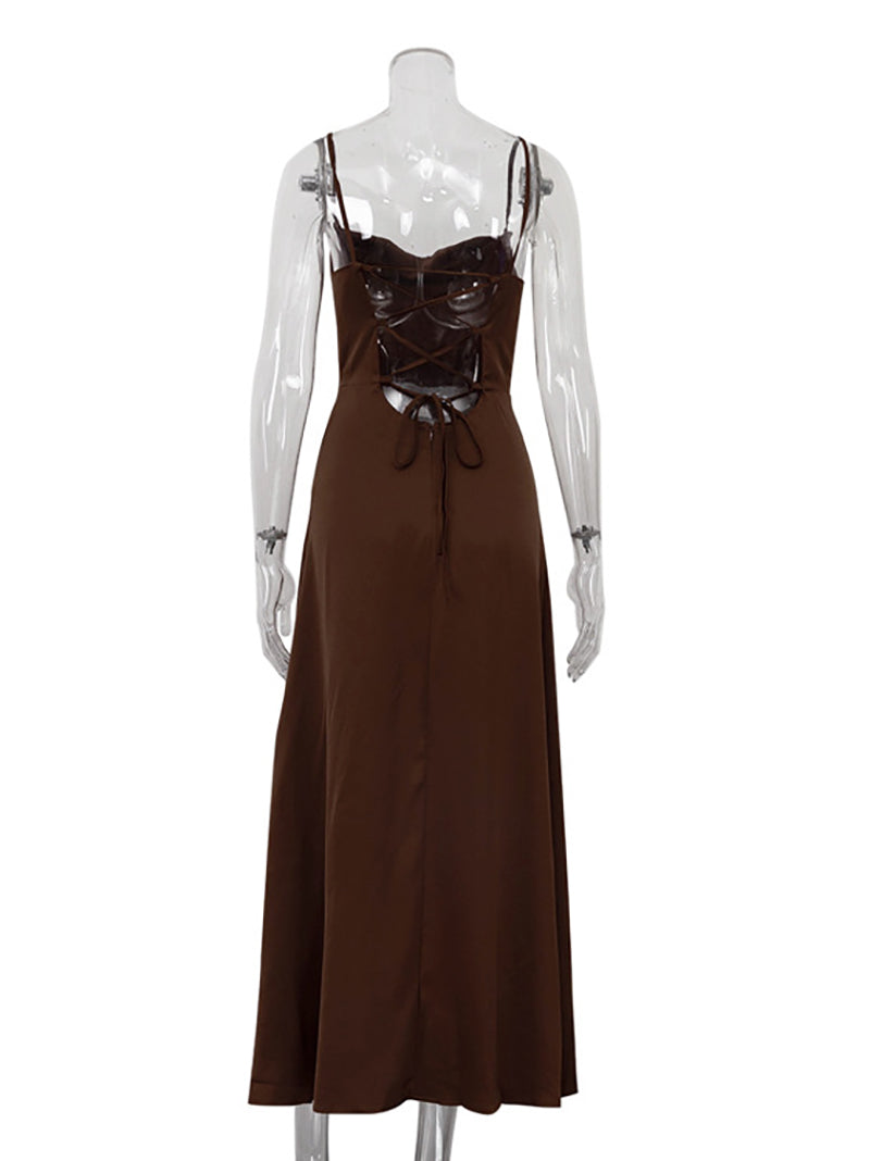 Sexy Strap Sleeveless Backless Slit Maxi Dress