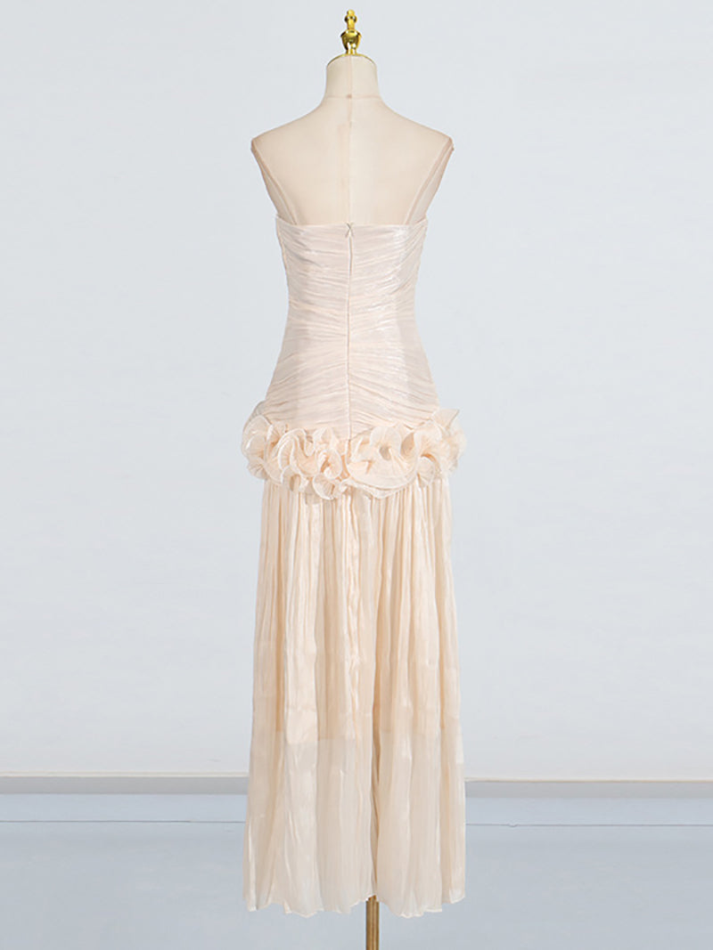 Fashion Strapless Ruffle Slim Maxi Dress