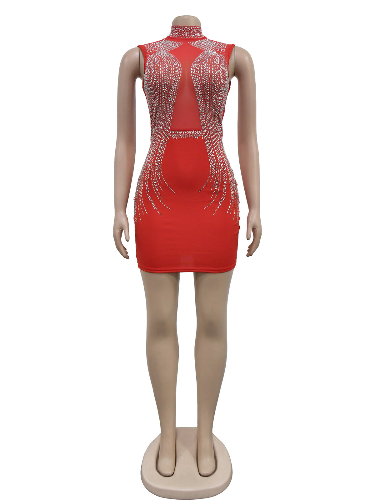 Sexy Mesh Sheer Rhinestones Mini Dress